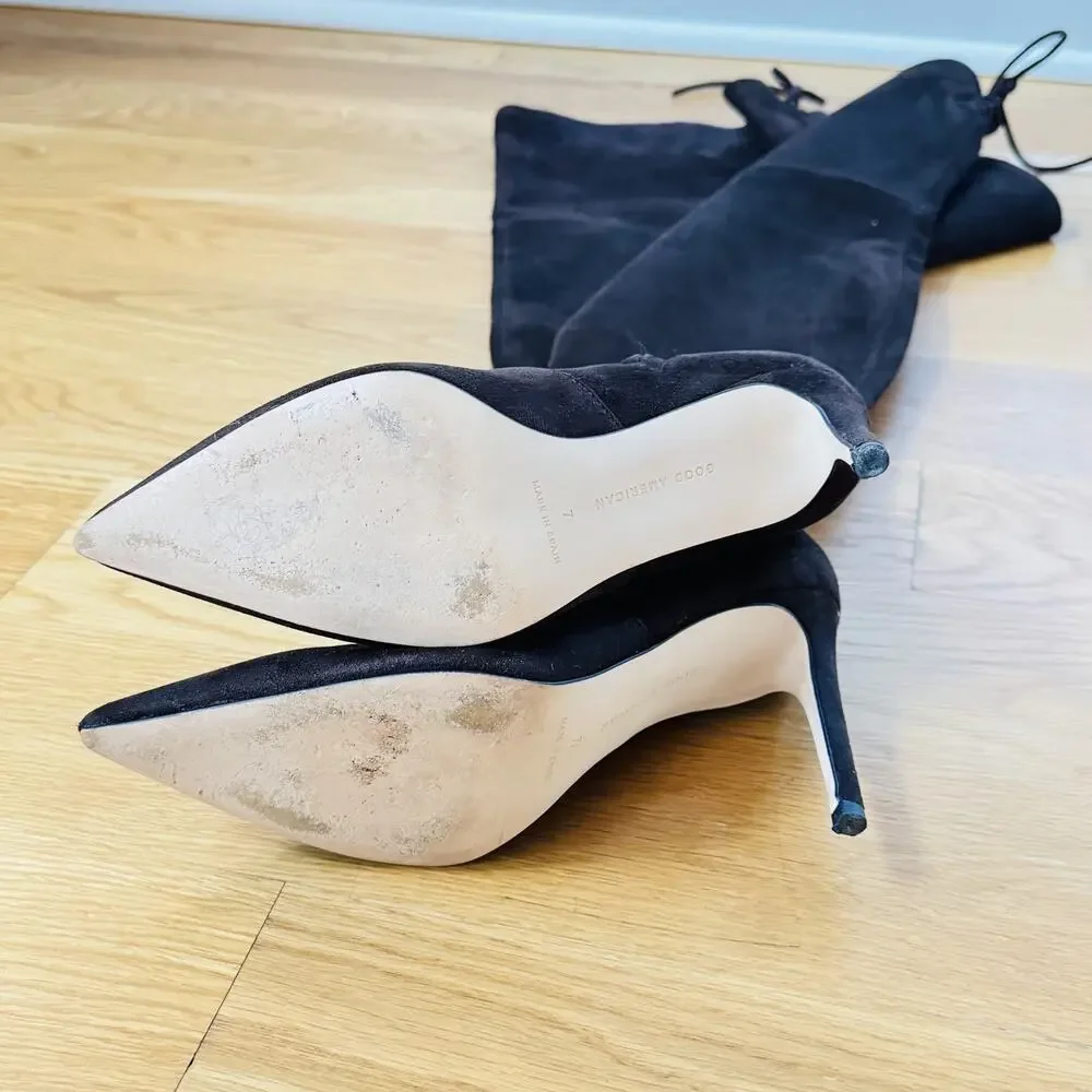 Good American Boots Womens Size 7 Brown Suede Over The Knee Heeled Tall Shoes